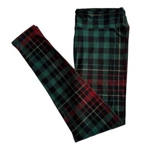 LuLaRoe Girls Leggings Size L/XL 8-14 Christmas Holiday Green Red Plaid Kids NWT